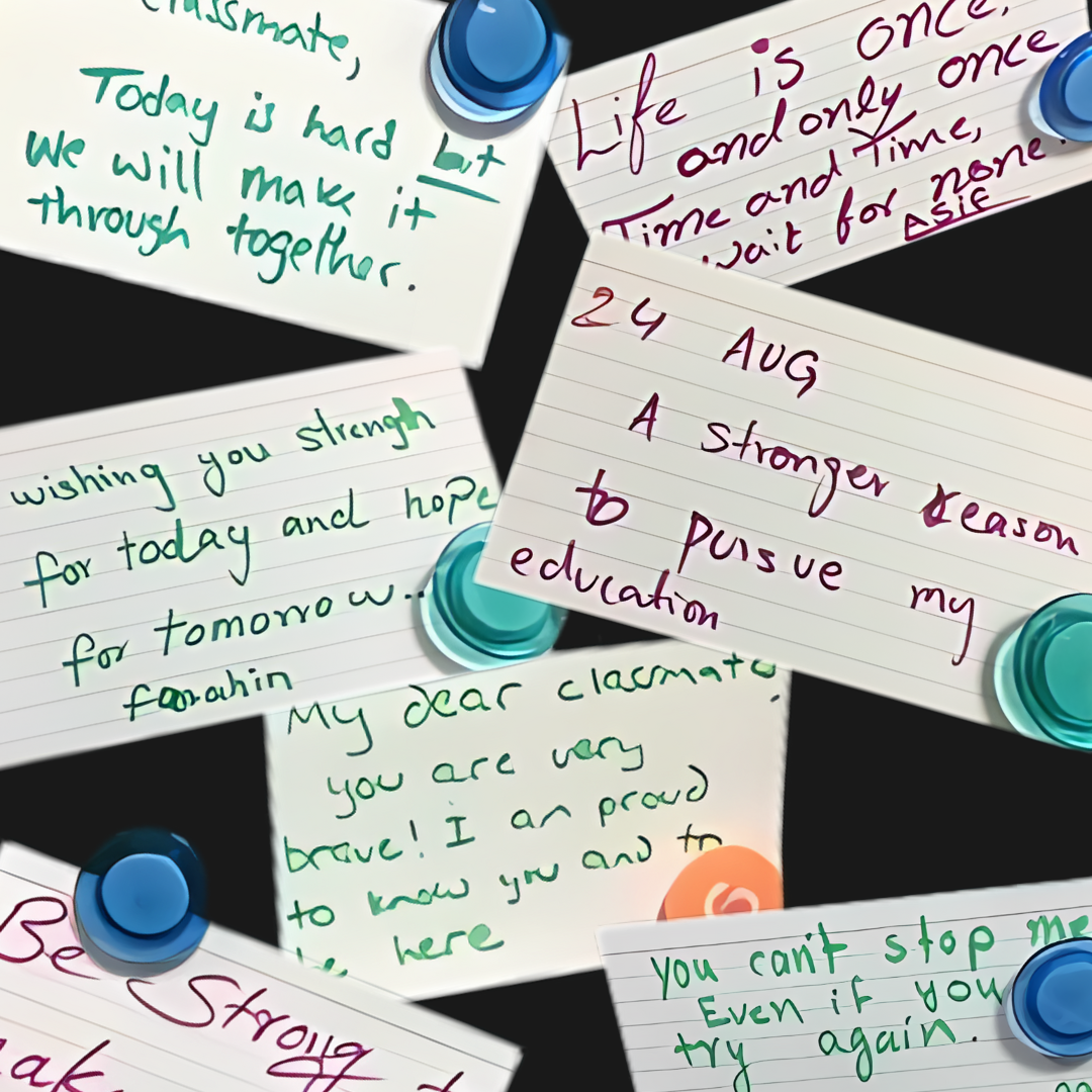 Students write notes of resiliency after tragic terrorist attak